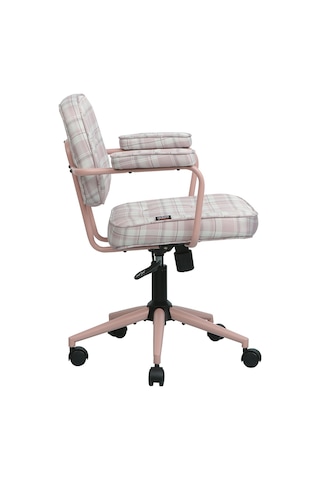 Button Ekose Kumaş Ofis Ve Çalışma Sandalyesi Pembe Fuşya