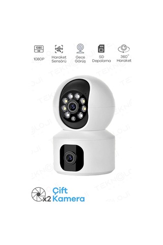 Q5 Smart Kamera Ses Kayıtlı Gece Görüşlü Full Hd 1080p Çift Kamera Kablosuz Wi-fi Ip
