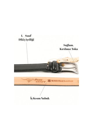 Parscraft Battal Boy / Büyük Beden / Uzun Boy Xxl 3,5 Cm Klasik Erkek Hakiki Deri Kemer Siyah