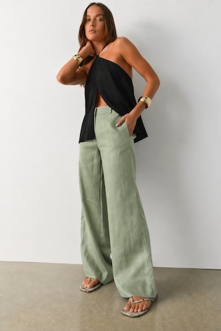 Madmext Çağla Yeşili Yüksek Bel Keten Wide Leg Pantolon Mg2718