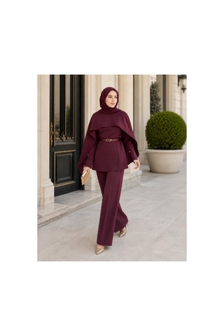 Unika Boutique Liya Pelerinli Tesettür Takım Bordo