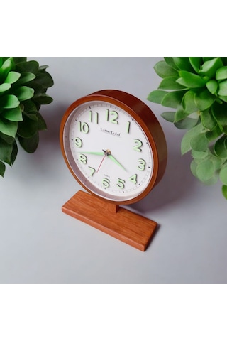 Fosforlu 3d Kabartma Rakam Eskitme Ahşap Ayaklı Ofis Masa Saati