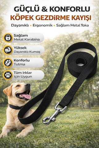 Köpek Gezdirme Kayışı Güçlü Metal Karabina Dayanıklı Konforlu Tasma Kayışı 10 Metre Siyah