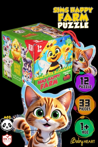 Sims Puzzle Bebekler İçin İlk Puzzle Yapboz Baby Çiftlik - 1 Yaş Üstü Montessori Eğitici Oyuncak Çiftlik