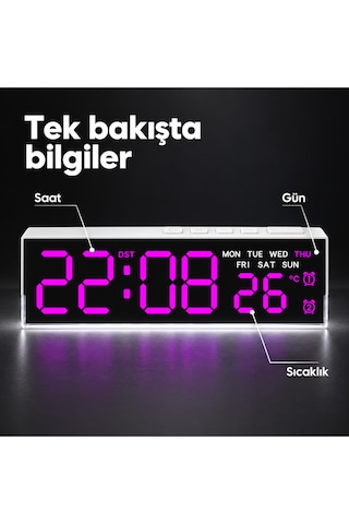 Akıllı Led Dijital Masa Saati Mor Renk