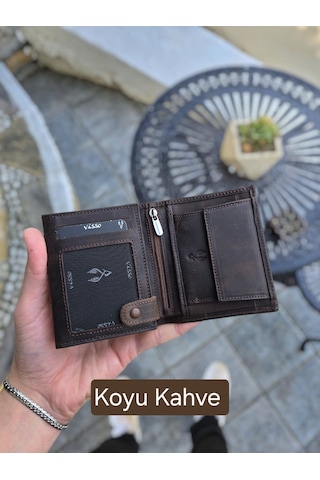 Visso 114 Hakiki Deri Çanta İsme Özel Çıtçıtlı Kahverengi Cüzdan Kahverengi