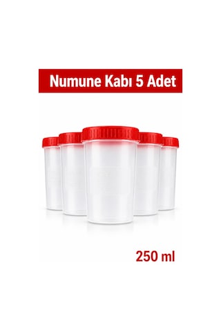 Numune Kabı Ölçekli Şeffaf Gövdeli Kırmızı Vidalı Kapaklı 250 Ml 5 Adet