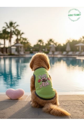 Yeşil Renkli Patili Aşk Baskılı Kedi Ve Köpek Kıyafeti Tişörtü Elbisesi Xsmall/xs/beden 0