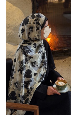 Qalortex Scarf Pamuklu Garden Desen Şal-siyah