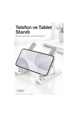 Katlanabilir Yükseklik Ayarlı Telefon Tablet Standı, Beyaz