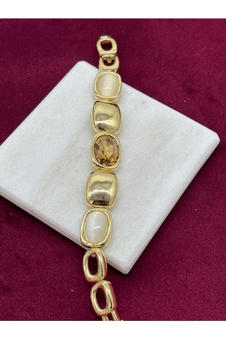 Toprak Tonlarında Parlak Dikdörtgen Şekilli Gold Bileklik Gold