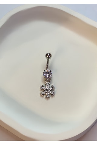 Kadın Kar Tanesi Ve Tektaş Model Taşlı Çelik Piercing Gümüş