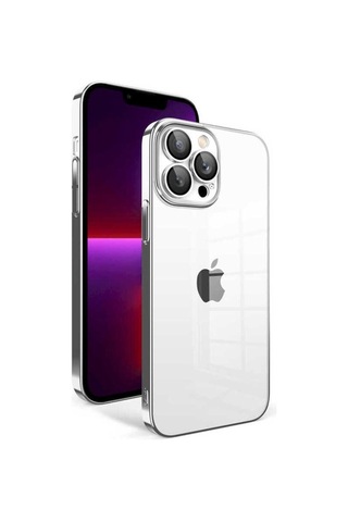Apple Uyumlu iPhone 13 Pro Kılıf Kamera Korumalı Renkli Çerçeveli Zore Garaj Kapak Gümüş