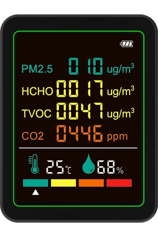 Reedark Zn-mt07wt Hava Kalitesi Monitörü: Pm2.5, Co2, Tvoc, Hcho, Sıcaklık, Nem Sensörü - 1200mah Batarya, Siyah Standart