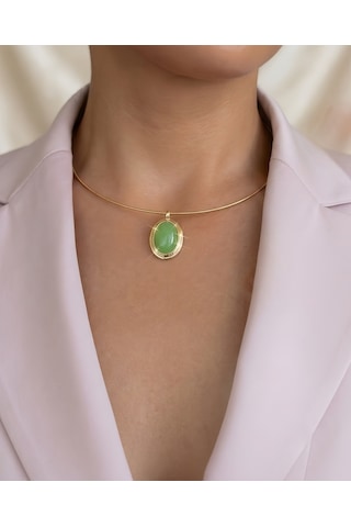 Madalyon Model Su Yeşili Hicran Kolye Yeşil