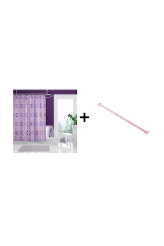 Zethome Banyo Duş Perdesi 5033 Lila 180x200 Perde Borusu Askı Aparatı Pembe 160x260 Hediyeli Pembe