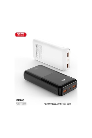 22.5w Hızlı Şarjlı Led Dijital Ekranlı 20000 Mah 3 Çıkışlı Taşınabilir Şarj Cihazı Powerbank Beyaz