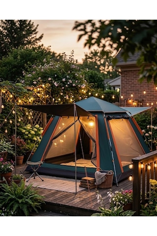 Geniş Aile Kamp Çadırı 240x210 Cm Güneşlikli Otomatik Kurulum Outdoor Çadır Diğer