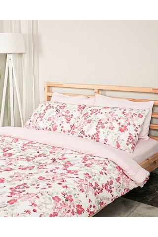Flower World Pamuklu Çift Kişilik Kırmızı Nevresim Seti Lastikli Çarşaflı 200x220 Cm