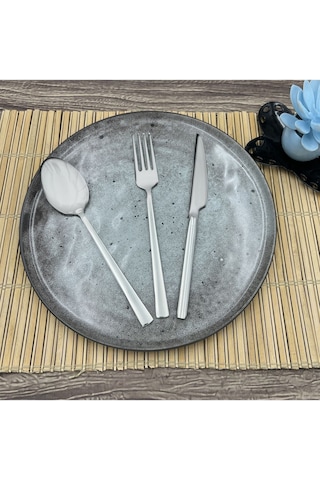 Gökdil Asya Silver 36 Parça 12 Kişilik Sade Çatal & Kaşık & Bıçak Yemek Takımı Beyaz