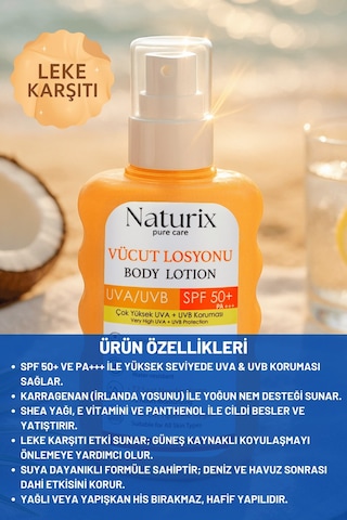 Vücut Losyonu Spf 50+ Pa+++ Uva/uvb Güneş Koruması, 72 Saat Nem, Leke Karşıtı Etkili - 200ml