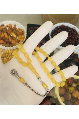 SIKMA KEHRİBAR TESBİH SARI ARPA MODEL ALPAKA PÜSKÜL