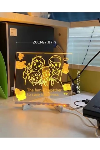 Neon Işıklı 7 Renk Işık Boyama Kalemli Led Resim Panosu Boyama Tahtası Kalemleri 20 X 20 Çok Renkli