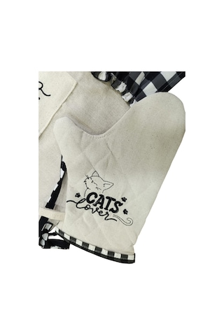 Kedi Lover Nakışlı, Fırfırlı, Buldan Keten Fırın Önlüğü Örtüsü