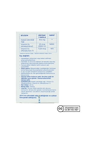 Vitafenix Vitamin D3 K2 Ve Kabak Çekirdeği Yağı 20 Ml