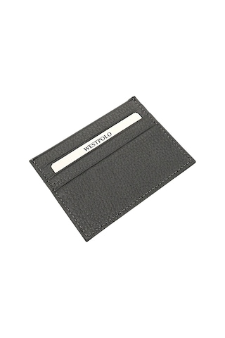 Westpolo Hakiki Deri Slim İnce Unisex Kartlık - Gri Gri