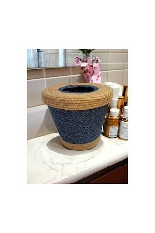 Jüt, Hasır, Çöp Kovası, Mutfak Çöp Kovası, Banyo Çöp Kovası, Doğal, Natürel, Jüt Kova, Modern Kova Lacivert Lacivert
