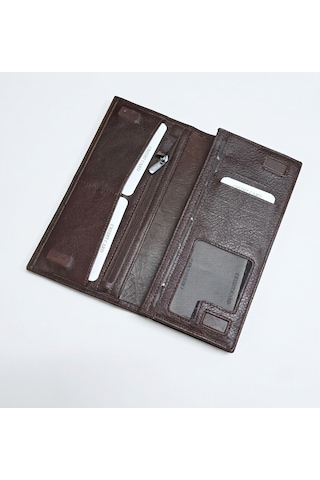 Passtell %100 Hakiki Deri Unisex Model Telefon Koymalı Büyük Boy Cüzdan Ve El Portföyü 19,5 9,5 Cm Kahverengi
