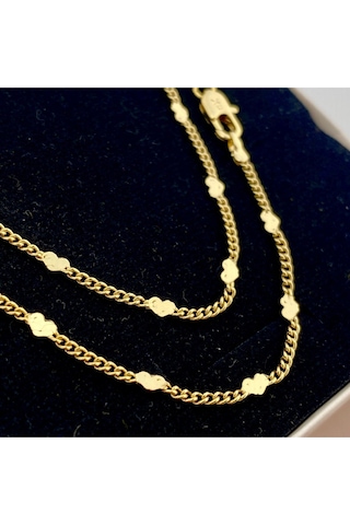 Pullu Kolye Kalpli Ezme Kadın Kolye Kararmaz Xuping 45cm 14 Ayar Gold Gold
