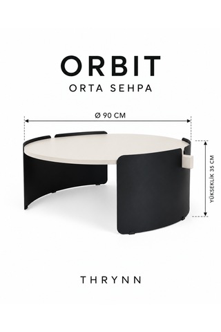 Orbit Yuvarlak Orta Sehpa Çap 90cm Mat Aytaşı Ve Mat Siyah Metal Ayak 35cm Modern Tasarım Dekoratif Aytaşı - Siyah