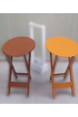 Çanta Zigon Sehpa Oval Model İkili Takım Ahşap Mdf Hardal Ve Ceviz Renk Uyumu El Yapımı
