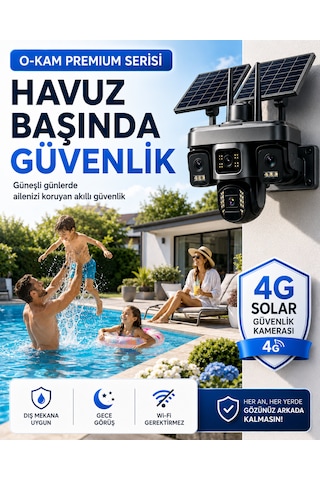 O-kam Ok335set5 12mp 4 Kameralı 4g Çift Solar Panel Gece Görüş 5gb Turkcell +32gb Hafıza