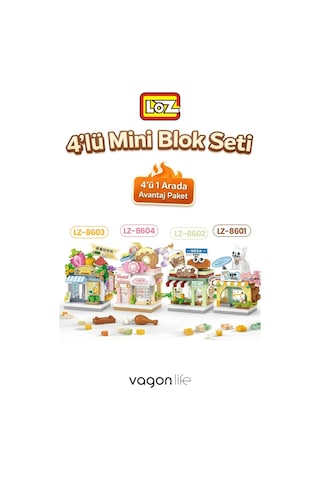 Loz Micro Block 4'lü Dükkan Seti 4 Farklı Model Dekoratif Oyuncak Yapım Seti Yapı Blok Seti