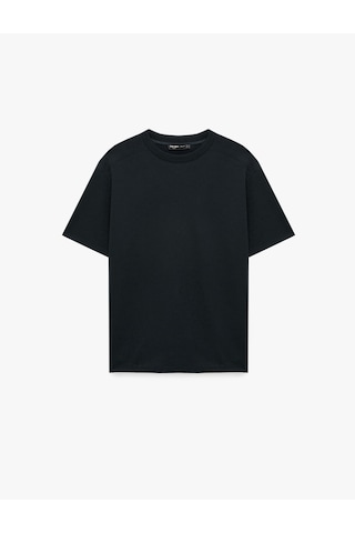 Koton Uzun Kollu Oversize Bisiklet Yaka Kısa Kollu Basic Tişört Lacivert 6sam10400mk