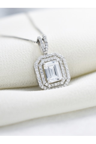 Brezza Lusso Jewelry Pırlanta Model Baget Taşlı Attractive Gümüş Kadın Kolye Gümüş 45 Cm 45 Cm