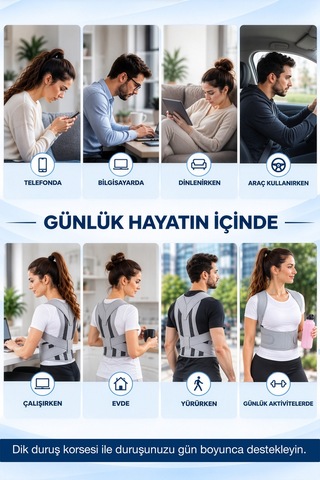 Dik Duruş Korsesi Sırt Korsesi Gri Kadın Erkek Kamburluk Korsesi Sırt Destekli Duruş Düzeltici Dik Durma Korsesi