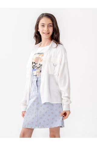 Giyicem Kız Çocuk D Tokalı Ceket T-shirt İkili Takım 1806 Beyaz