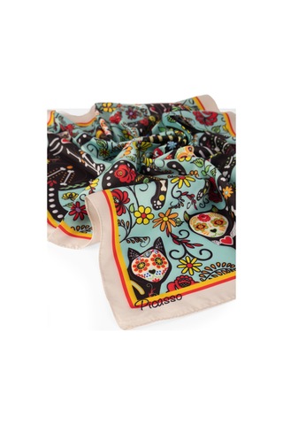 Inno 60x60 Cm Premium Saten Desenli Dikişli Fular Kahverengi
