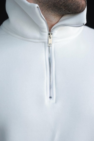 Madmext Ekru Fermuarlı Dik Yaka Kanguru Cep Erkek Sweatshirt E7159 Ekru