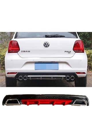 Vw Polo Mk5 Kırmızı Difüzör Çiftli Kare Egzoz Görünümlü D Tip Difizör 2009-2017