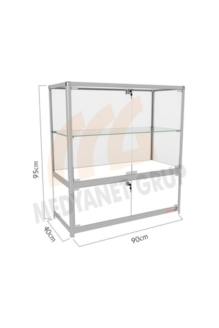Camlı Vitrin - Camlı Dolap - Camlı Koleksiyon Vitrini 95X90X40 (528132442) Gri