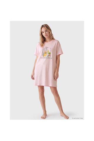 Lcw Dream Pembe Bisiklet Yaka Kedi Baskılı Kadın Gecelik