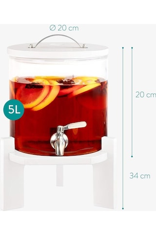 5 Litre Cam Içecek Sebili - Musluk Kapaklı Ve Bambu Standlı Sıcak Ve Soğuk Içecekler Için Su Sebili