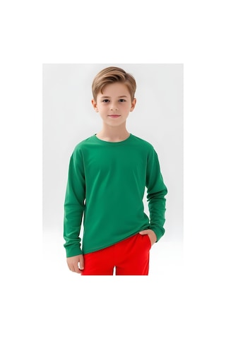 Fyk Kids Düz Basic Unisex Sweatshirt Yeşil
