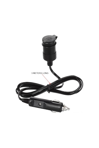 Yaleker 10a Sigara Çakmağı Uzatma Kablosu, 2 Metre Siyah, 12v Çıkış, 6a Max Akım, 20 Awg Kablo