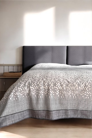 Alla Turca Çift Kişilik Modern Mozaik Desenli Pike Gri 200x240 Cm %100 Pamuk Gri - Beyaz